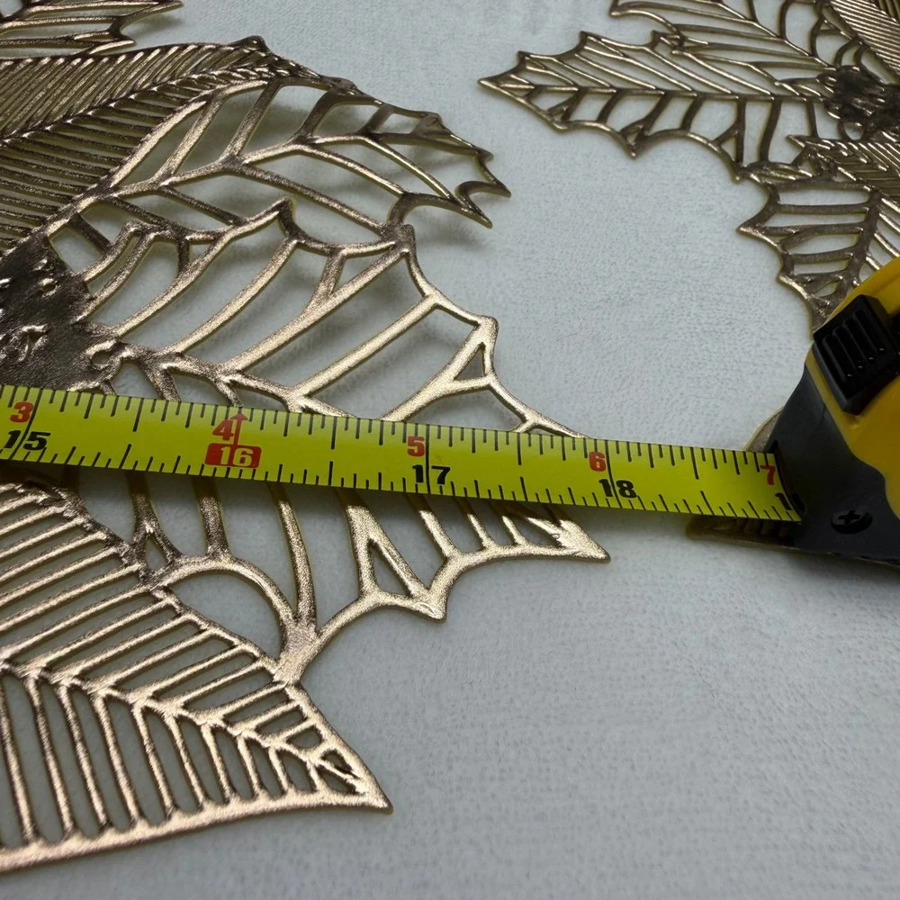 Gold Metallic Holly Leaf Vinyl Christmas Placemats Set of 6 Holiday Table Decor